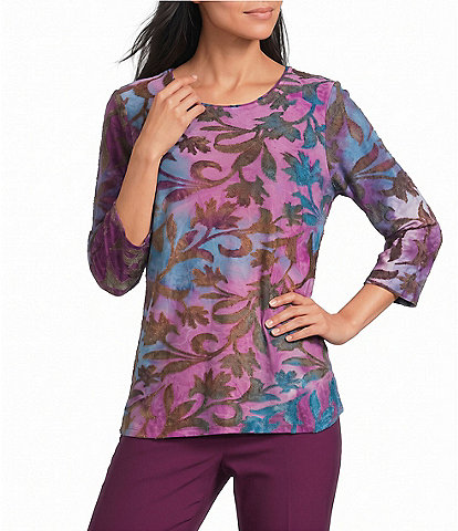 Allison Daley Burnout 3/4 Sleeve Crew Neck Knit Top
