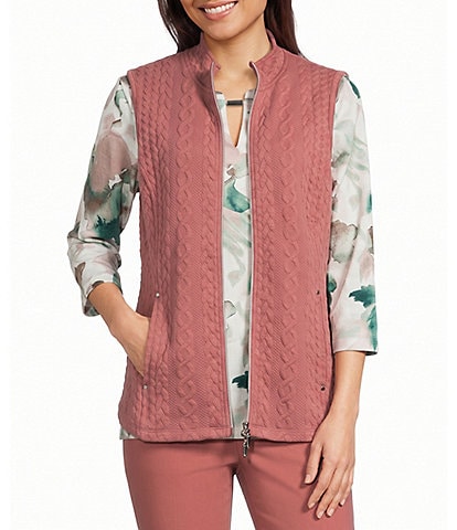 Allison Daley Cable Quilt Knit Sleeveless Two-Way Zip Front Vest