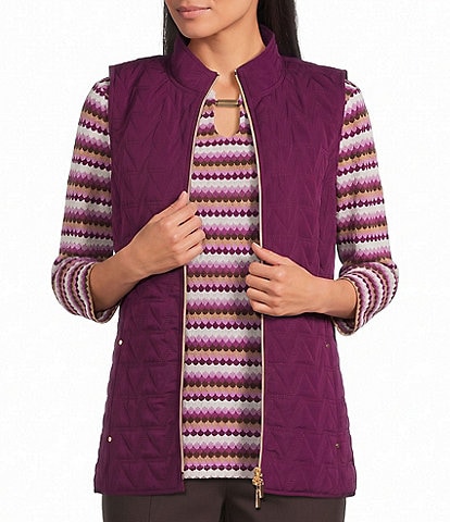 Allison Daley Chevron Quilted Sleeveless Two-Way Zip Front Vest