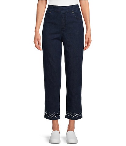 Allison Daley Embellished Hem Pull-On Stretch Denim Crop Jeans