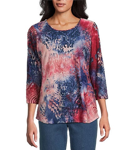 Allison Daley Garnet Tie-Dye 3/4 Sleeve Crew Neck Knit Top