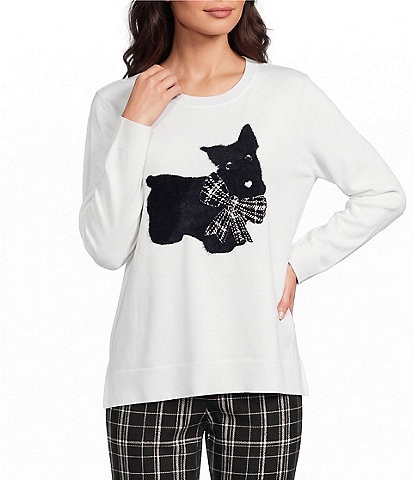 Allison Daley Long Sleeve Scoop Neck Novelty Dog Sweater