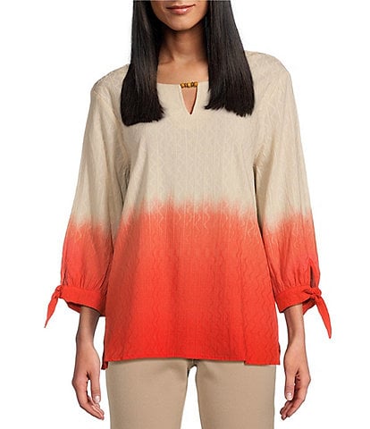 Allison Daley Ombre 3/4 Tie Sleeve Keyhole Neck Top