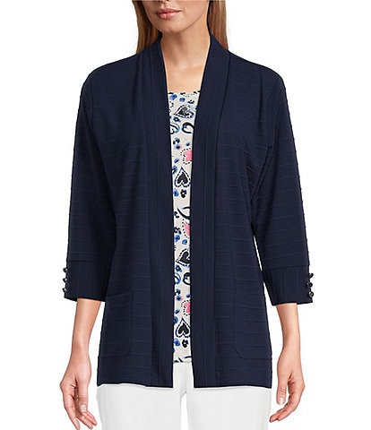 Allison Daley Petite Size 3/4 Sleeve Open Front Patch Pocket Cardigan