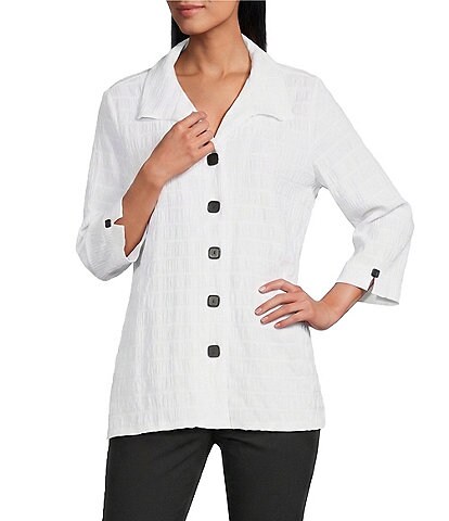 Allison Daley Petite Size 3/4 Sleeve Point Collar Button Front Knit Top