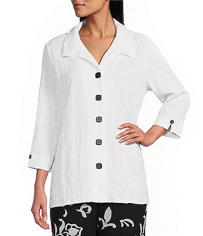 Allison Daley Petite Size 3/4 Sleeve Point Collar Button Front Knit Top