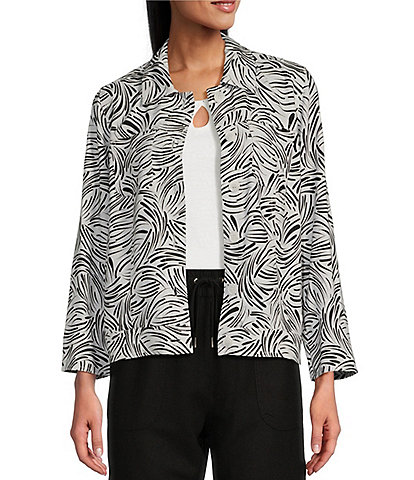 Allison Daley Petite Size 3/4 Sleeve Point Collar Button Front Linen Blend Jacket
