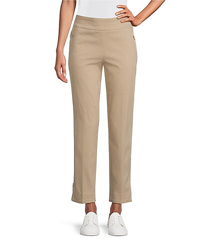 Allison Daley Petite Size Button Tab Pocket Pull-On Straight Leg Ankle Pants