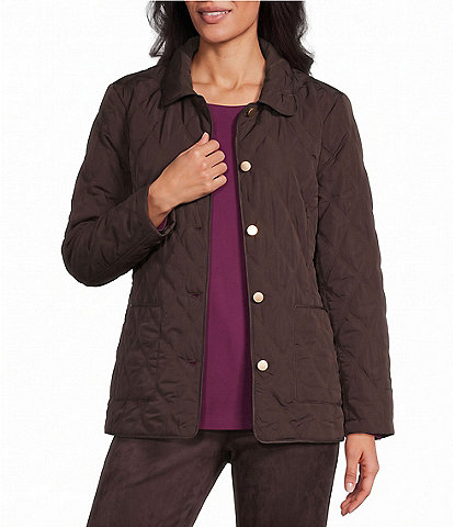 Allison Daley Petite Size Diamond Stitch Woven Quilt Long Sleeve Button Front Jacket