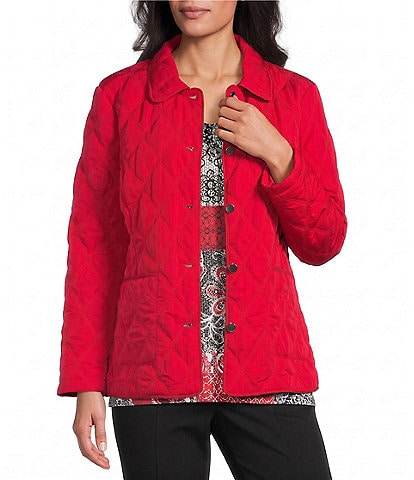 Allison Daley Petite Size Diamond Stitch Woven Quilt Long Sleeve Button Front Jacket