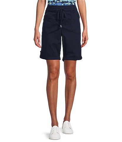Allison Daley Petite Size Drawstring Elastic Rolled Hem Twill Shorts