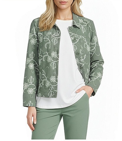 Allison Daley Petite Size Long Sleeve Button Front Point Collar Embroidered Jacket