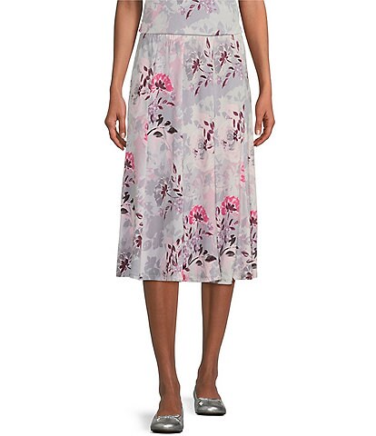 Allison Daley Petite Size Spring Garden Print Pull-On A-Line Coordinating Skirt