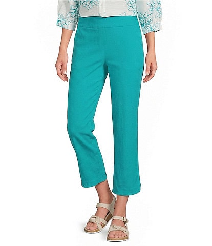 Allison Daley Petite Size Teal Ceramic Pull-On Crinkle Soft Crop Pants