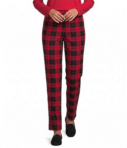 Allison Daley Plaid Straight Leg Pull-On Ponte Pants