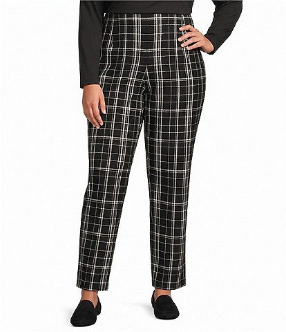 Allison Daley Plus Size Plaid Straight Leg Pull-On Ponte Pants
