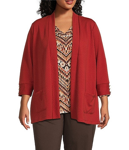 Allison Daley Plus Size 3/4 Sleeve Open Front Patch Pocket Cardigan