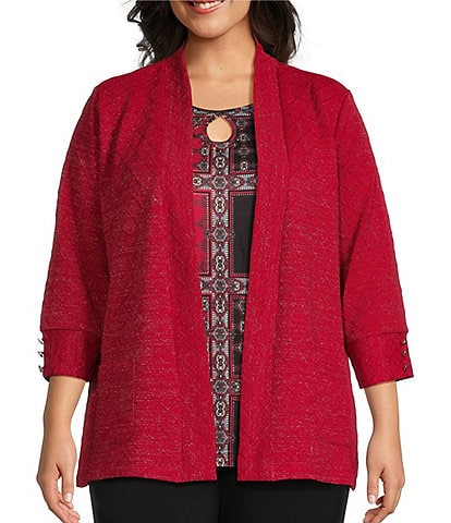 Allison Daley Plus Size 3/4 Sleeve Open Front Patch Pocket Cardigan