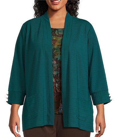 Allison Daley Plus Size 3/4 Sleeve Open Front Patch Pocket Cardigan