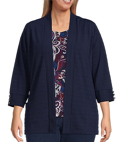 Allison Daley Plus Size 3/4 Sleeve Open Front Patch Pocket Cardigan