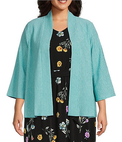 Allison Daley Plus Size 3/4 Sleeve Open Front Texture Knit Cardigan