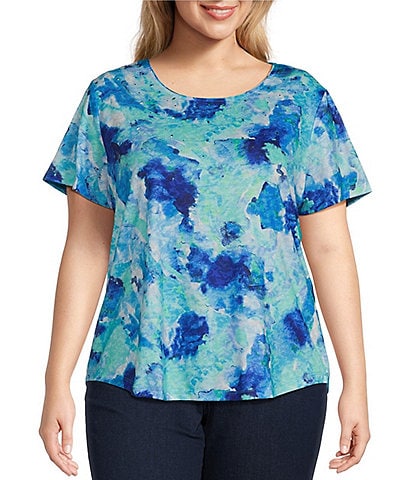 Allison Daley Plus Size Abstract Print Embellished Short Sleeve Crew Neck Tee Shirt