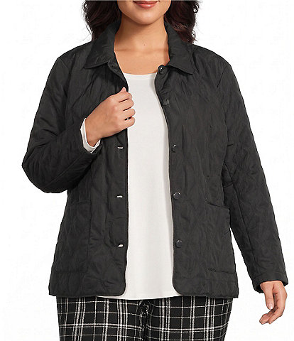 Allison Daley Plus Size Diamond Stitch Woven Quilt Long Sleeve Button Front Jacket