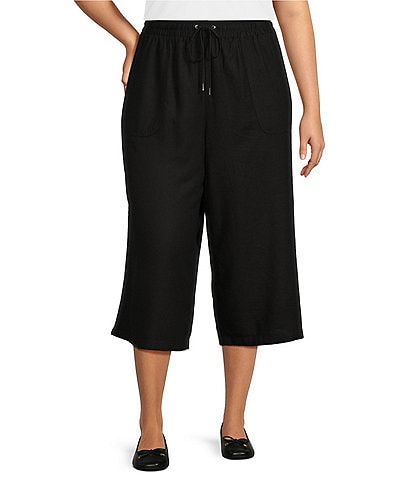Allison Daley Plus Size Linen Blend Pull-On Capri Pants