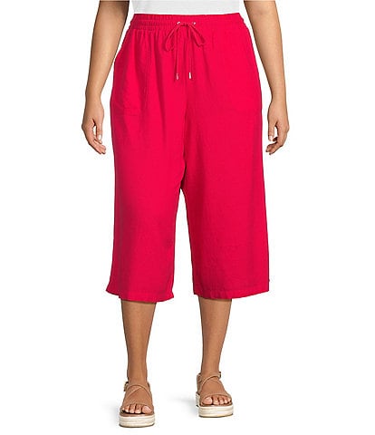 Allison Daley Plus Size Pomegranate Linen Blend Pull-On Capri Pants