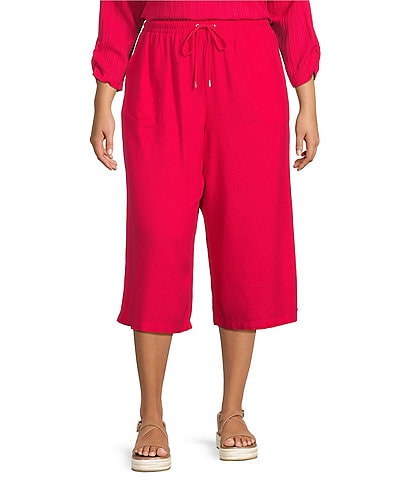 Allison Daley Plus Size Pomegranate Linen Blend Pull-On Capri Pants
