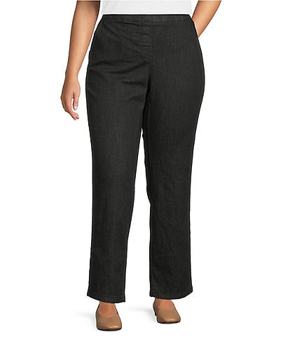 Allison Daley Plus Size Straight Leg Stretch Denim Elastic Waist Pull-On Pants