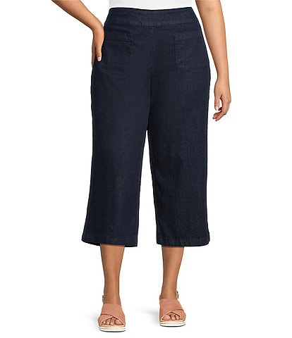 Allison Daley Plus Size Stretch Denim Elastic Waist Pull-On Wide Leg Crop Pants