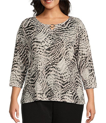 Allison Daley Plus Size Wild Diamond 3/4 Sleeve Keyhole Neck Knit Top