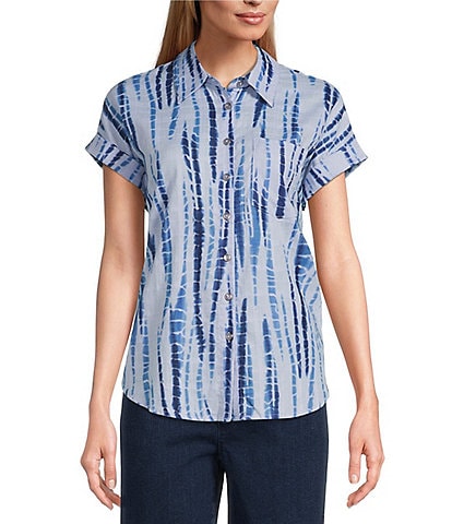Allison Daley Point Collar Short Sleeve Button Front Top
