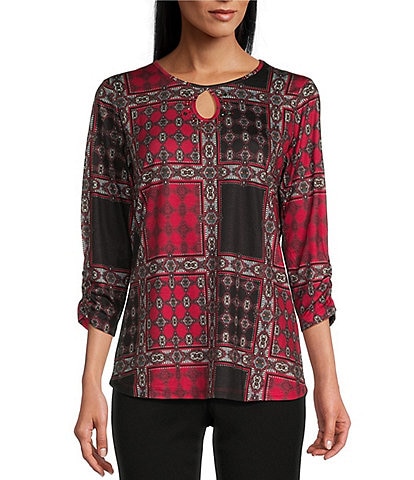 Allison Daley Royal Medallion Patch 3-4 Sleeve Keyhole Neck Knit Top