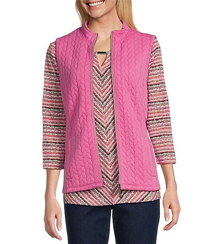 Allison Daley Sleeveless Full Zip Up Embellished Cable Knit Quilted Vest