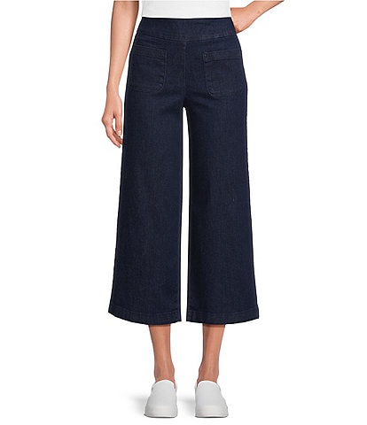 Allison Daley Stretch Denim Elastic Waist Pull-On Wide Leg Crop Pants