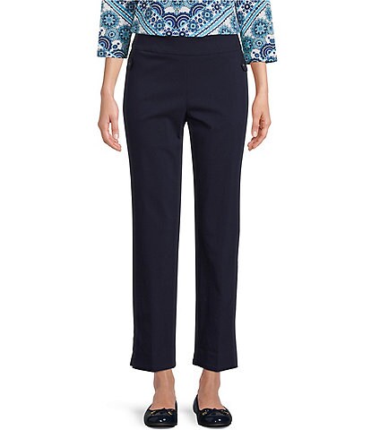 Allison Daley Tech Stretch Button Tab Side Slit Detail Pull-On Ankle Pants