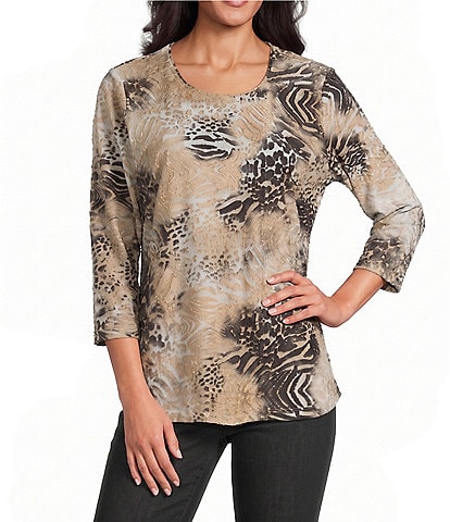 Allison Daley Burnout 3/4 Sleeve Crew Neck Knit Top