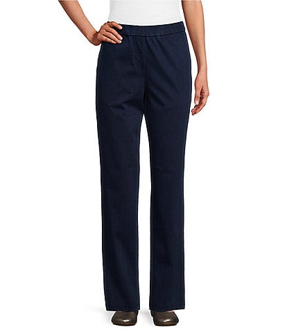 Allison Daley Washed Straight Leg Denim Knit Pull-On Pants