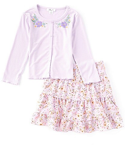 Ally B Big Girls 7-16 Floral Skirt and Knit Top Set
