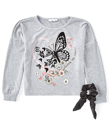 Ally B Big Girls 7-16 Long-Sleeve Floral Butterfly Pullover & Coordinating Scrunchie