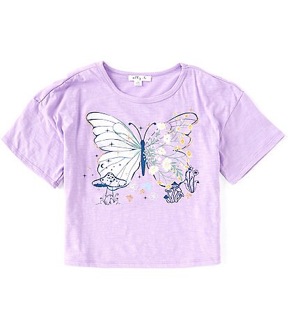 Ally B Big Girls 7-16 Short-Sleeve Butterfly-Screenprint Cropped Boxy Tee