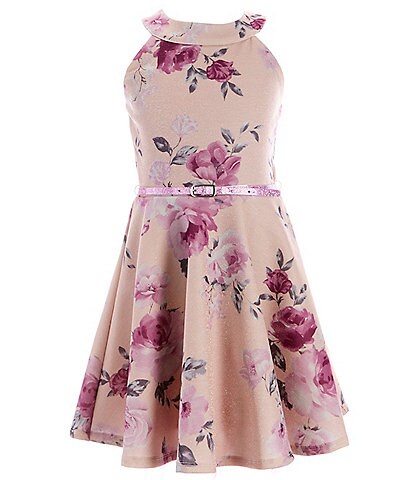 Ally B Big Girls 7-16 Sleeveless Foiled-Floral Fit-And-Flare Dress