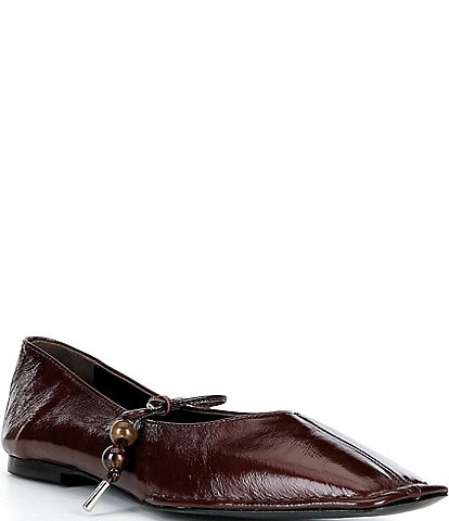 ALOHAS Sway Leather Beaded Lace Up Square Toe Ballet Flats
