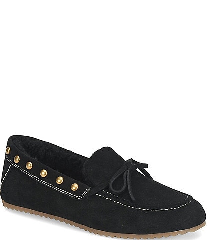 Alpine Suede Shearling Stud Detail Moccasins