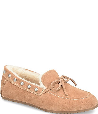 Alpine Suede Shearling Stud Detail Moccasins