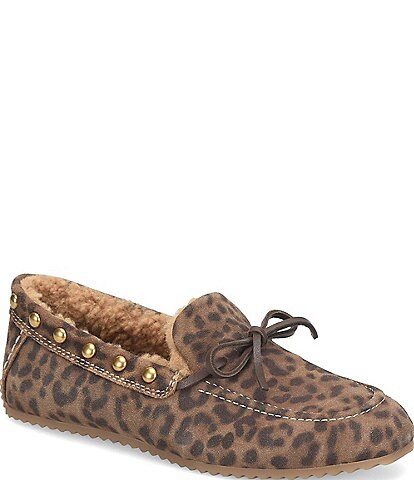 Alpine Suede Shearling Stud Detail Moccasins