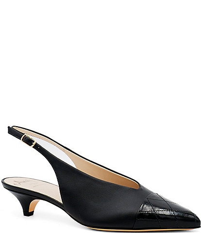 Amalfi Accento Leather Cap Toe Kitten Heel Slingback Pumps