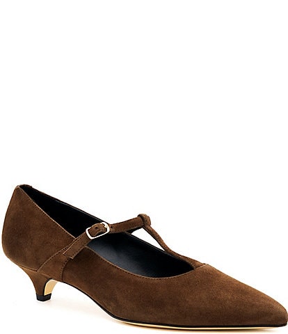 Amalfi Acciao Suede T-Strap Kitten Heel Pumps